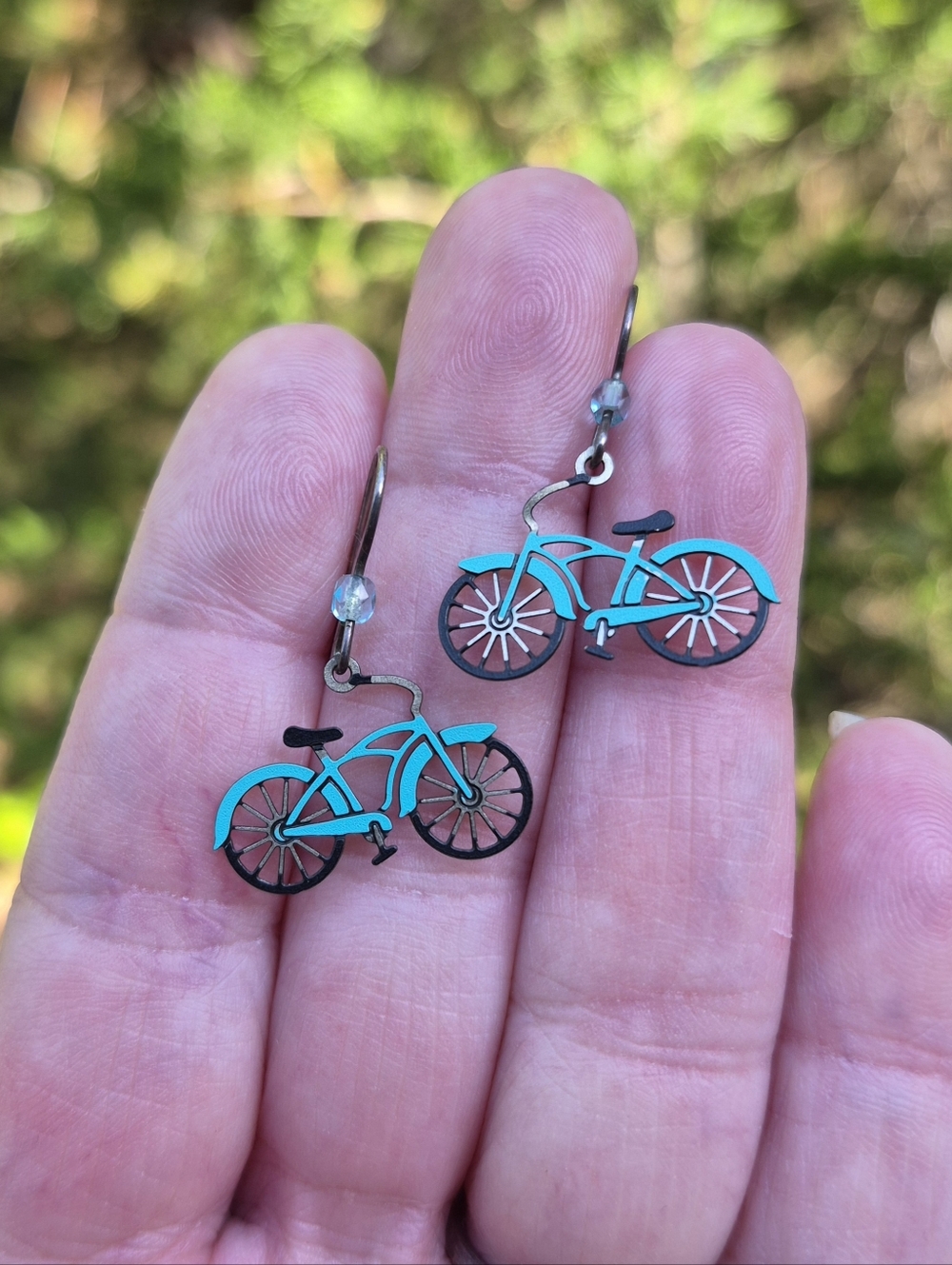 Sterling Silver Blue Enamel Bicycle Pierced 925 Earrings